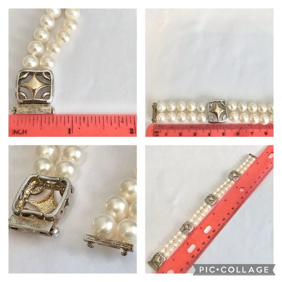 Vintage Sterling Silver White Pearl Bracelet Ross & Simons Estate Double Strand - Picture 16 of 16